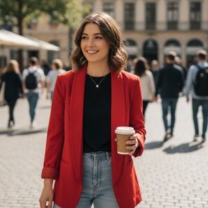 Cartonnier Red Sport Coat with Notched Lapels size 10